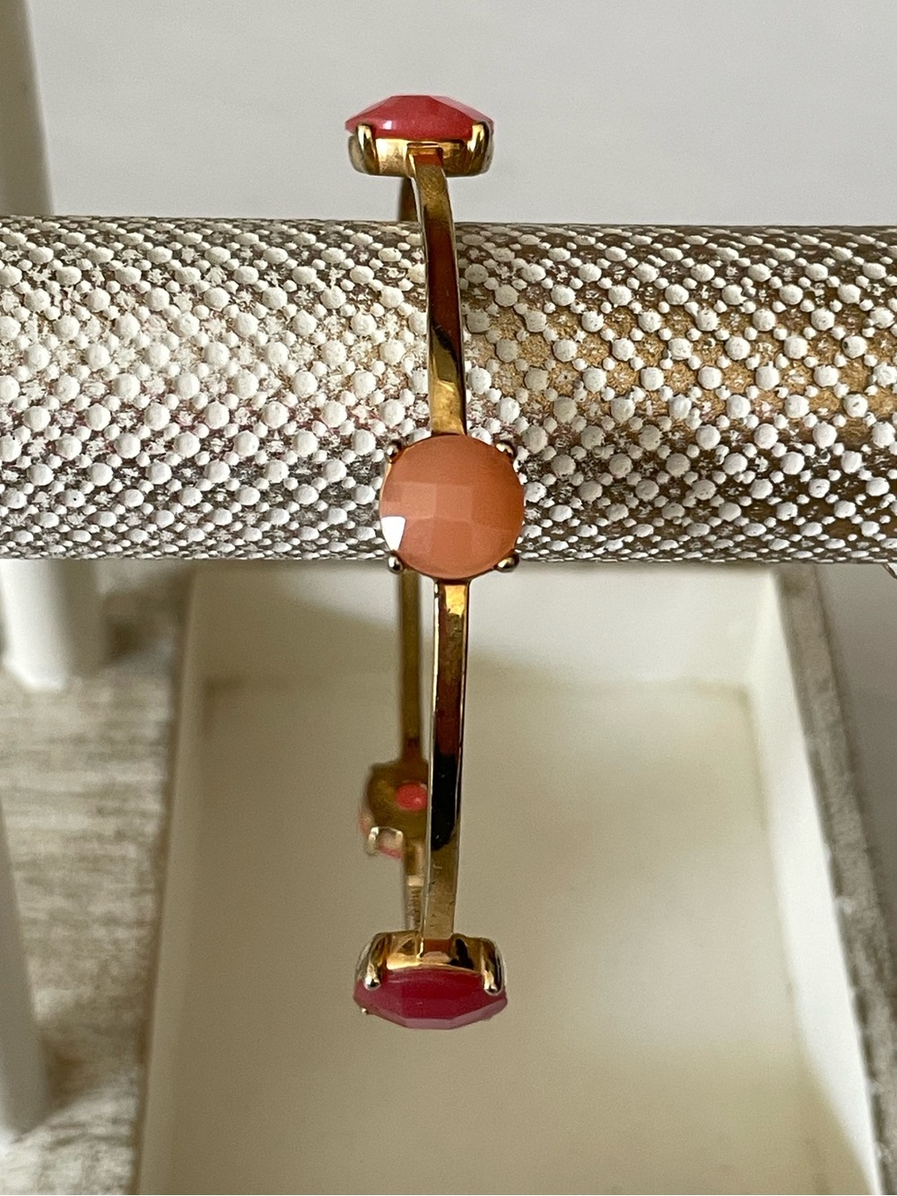 Kate Spade ♠️ Gold Bangle Bracelet with Coral and Pink Stones